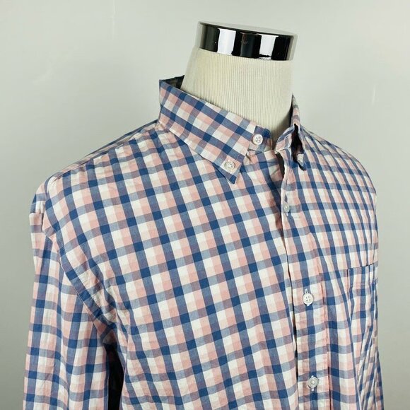 J.Crew Large Slim Fit Flex Washed Shirt Cotton Blend Pink Blue Checker - Picture 1 of 4